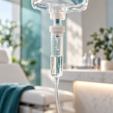 Detalle de una cámara de goteo intravenoso.
